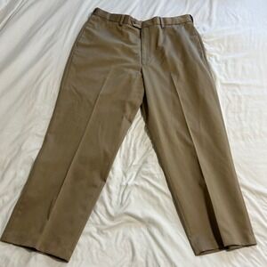 Perry Ellis Portfolio Mens 36x27 Tan Khaki Cotton Dress Pants Flat Front